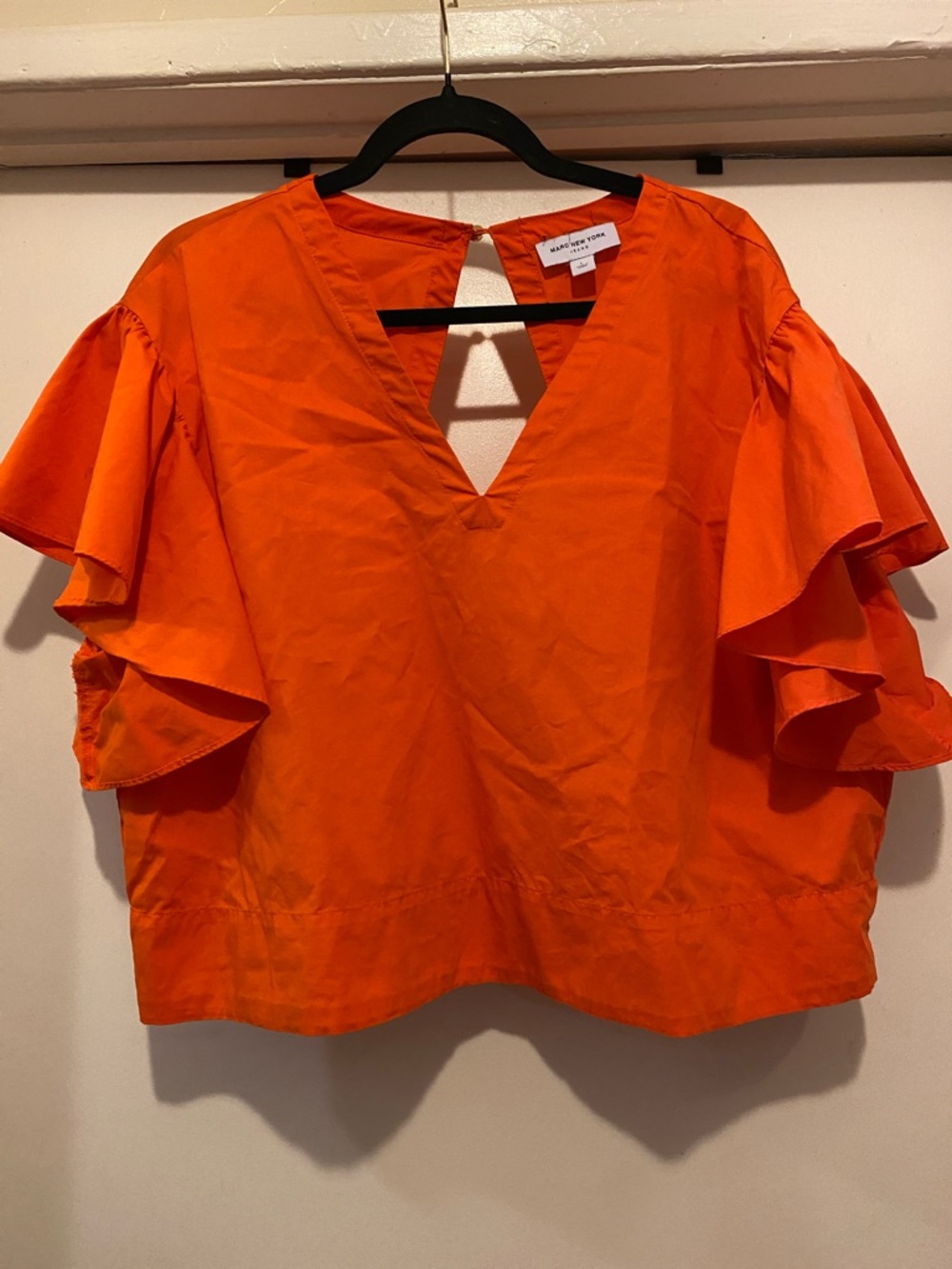 Marc New York Bright Orange V-Neck Ruffle Sleeve Blouse